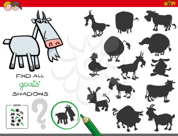 Cartoon Illustration of Finding All Goats Shadows Educational Activity for Children