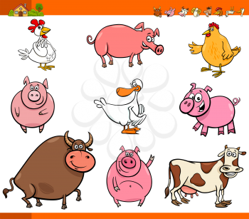 Cartoon Illustration of Cute Funny Farm Animal Characters Set