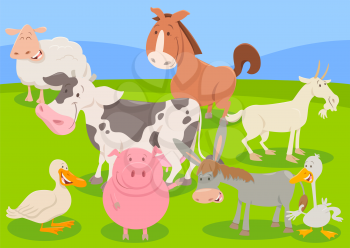 Cartoon Illustration of Funny Farm Animal Characters Group