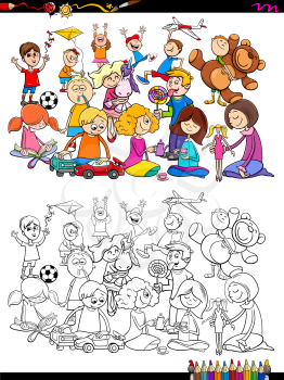 Cartoon Illustration of Girls and Boys Children Characters Group Coloring Book Activity