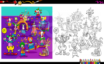 Cartoon Illustration of Clowns Characters Group Coloring Book Activity