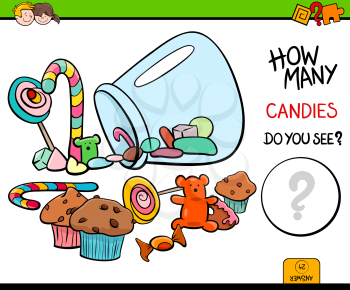 Cartoon Illustration of Educational Counting Activity Game for Children with Candies