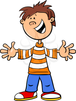Cartoon Illustration of Elementary School Age Kid Boy Character