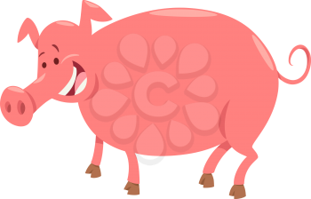 Cartoon Illustration of Funny Pig Farm Animal Character