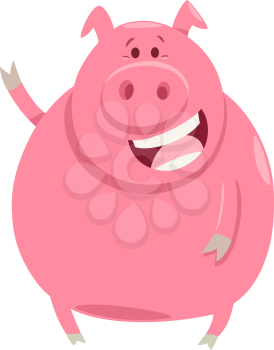 Cartoon Illustration of Happy Pig Farm Animal Character