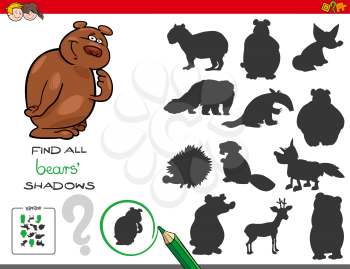 Cartoon Illustration of Finding All Bears Shadows Educational Activity for Children