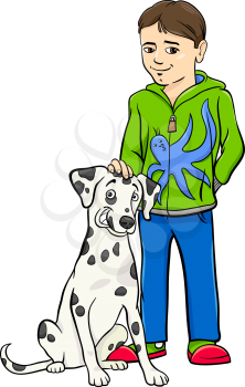 Cartoon Illustration of Kid Boy with Dalmatian Dog