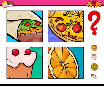 Cartoon Illustration of Educational Activity Game of Guessing Food Objects for Children