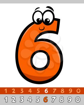 Cartoon Illustrations of Six Basic Number Character Educational Collection