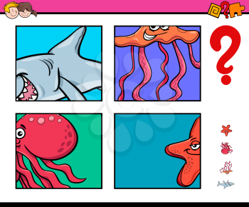 Cartoon Illustration of Educational Activity Game of Guessing Sea Animals for Children