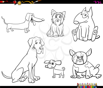 Black and White Cartoon Illustration of Purebred Dogs Animal Characters Set Coloring Book