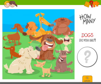 Cartoon Illustration of Educational Counting Activity Game for Kids with Dogs Animal Characters