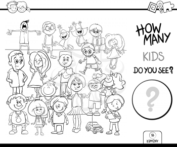 Black and White Cartoon Illustration of Educational Counting Activity Task with Children Characters Coloring Book
