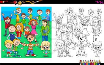 Cartoon Illustration of Children Characters Group Coloring Book Worksheet