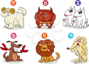 Cartoon Illustration of Horoscope Zodiac Signs with Funny Dogs Set