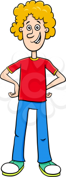 Cartoon Illustration of Elementary or Teen Age Boy Comic Character
