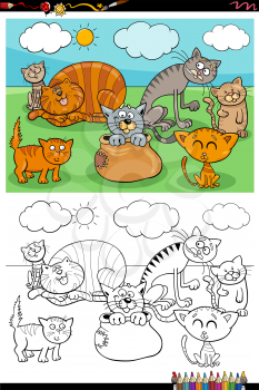 Cartoon Illustration of Funny Cats Pets Animal Characters Group Coloring Book Page
