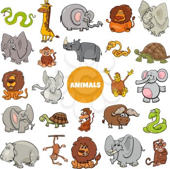 Cartoon Illustration of Wild African Animal Characters Large Set