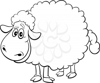 Black and White Cartoon Illustration of Sheep Farm Animal Comic Character Coloring Book Page