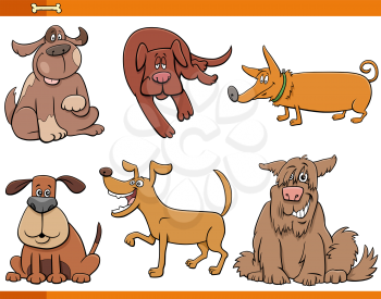 Cartoon Illustration of Happy Dogs and Puppies Comic Animal Characters Set