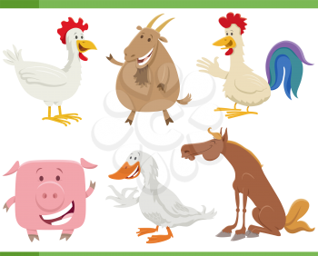 Cartoon illustration of happy farm animals comic characters set