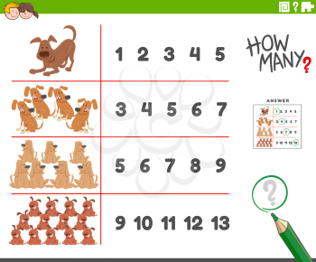 Cartoon Illustration of Educational Counting Activity for Children with Funny Dogs Animal Characters