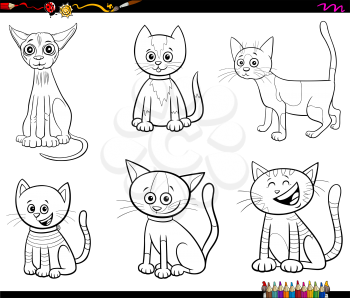 Black and White Cartoon Illustration of Cats and Kittens Pet Animal Characters Set Coloring Book Page