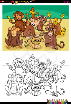 Cartoon Illustration of Funny Monkeys Animal Characters Coloring Book Activity