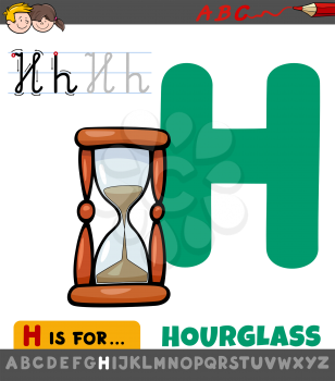 Educational Cartoon Illustration of Letter H from Alphabet with Hourglass for Children 