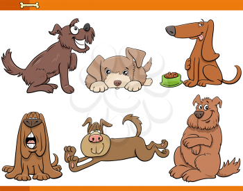 Cartoon Illustration of Dogs and Puppies Comic Animal Characters Set