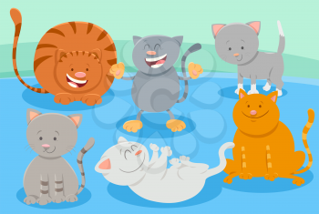 Cartoon Illustration of Cute Cats or Kittens Domestic Animal Characters Group