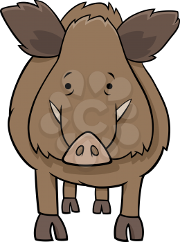 Cartoon Illustration of Funny Boar Wild Animal Comic Character