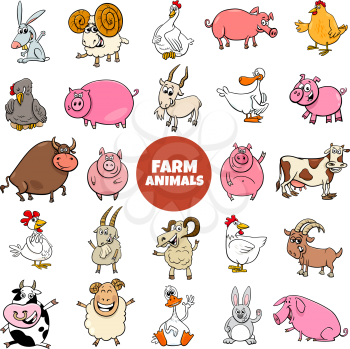 Cartoon Illustration of Funny Farm Animal Characters Large Set