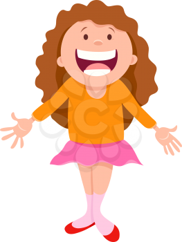 Cartoon Illustration of Funny Girl Elementary or Teen Age Character