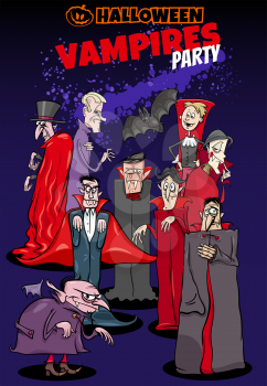 Cartoon Illustration of Halloween Holiday Vampire Party Poster or Invitation Design
