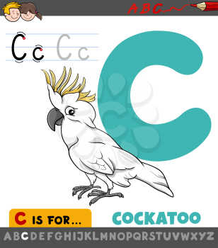 Educational Cartoon Illustration of Letter C from Alphabet with Cockatoo Bird Animal Character for Children 