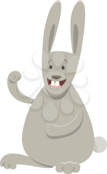 Cartoon Illustration of Funny Gray Rabbit or Bunny Animal Character