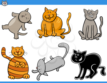 Cartoon Illustration of Funny Cats and Kittens Animal Characters Set