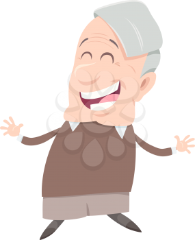 Cartoon illustration of Happy Senior Man Comic Character