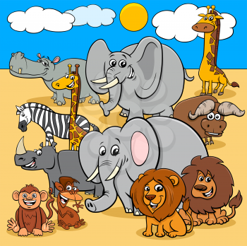 Cartoon Illustrations of Happy African Mammals Animal Characters Group