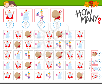 Illustration of Educational Counting Game for Children with Funny Cartoon Christmas Characters