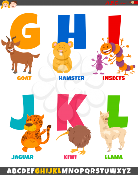 Cartoon Illustration of Colorful Alphabet Set from Letter G to L with Animal Characters