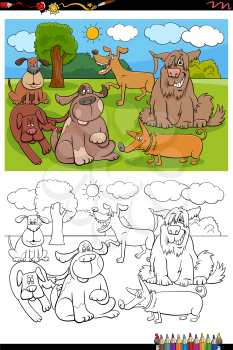 Cartoon Illustration of Dogs and Puppies Animal Characters Group Coloring Book Page