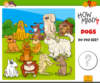 Illustration of Educational Counting Game for Children with Cartoon Dogs Animal Characters Group
