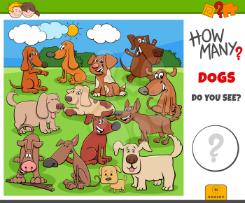 Illustration of Educational Counting Game for Children with Cartoon Dogs Pet Animal Characters Group