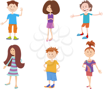 Cartoon Illustration of Happy Children and Teenagers Characters Set