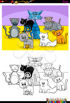 Cartoon Illustration of Happy Cats Animal Characters Coloring Book Activity