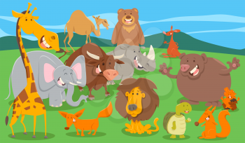 Cartoon Illustration of Happy Animal Characters Group in the Wild