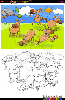 Cartoon Illustration of Funny Dogs Animal Characters in the Park Coloring Book Activity