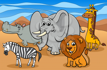 Cartoon Illustrations of Funny African Mammals Animals Mascot Characters Group